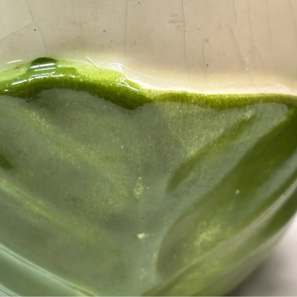 Vintage Salt and Pepper Shaker MCM Lettuce Cabbage Leaf Green White  5”